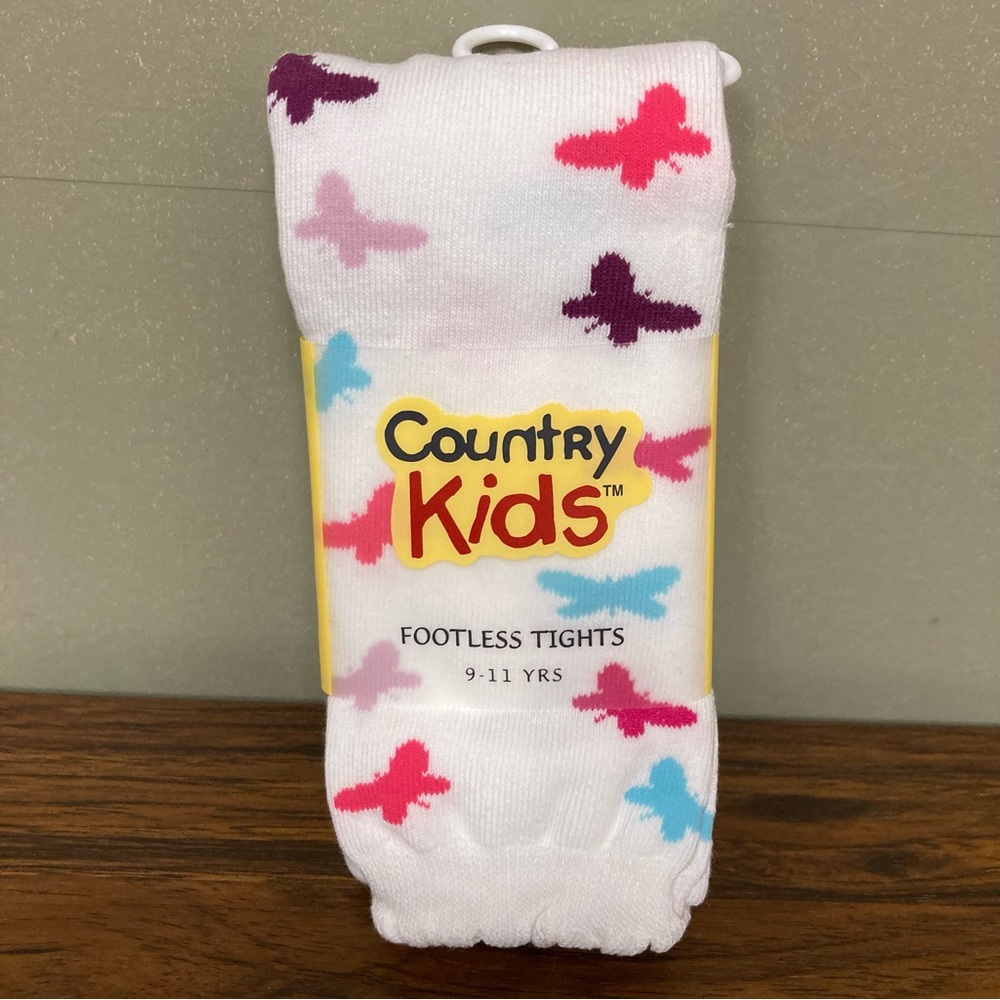 5/$15 NWT Country Kids Footless Tights White Flutterby Sky Capri 9-11 Years